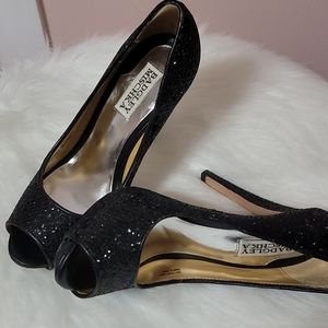 Badgley Mischka Black Peep Toe Sequin Pumps